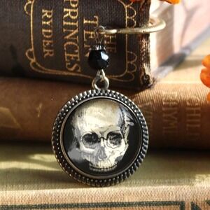 Human Skull‎ Bookmark - Fall, Halloween, & Spooky - Bronze and Glass Cabochon